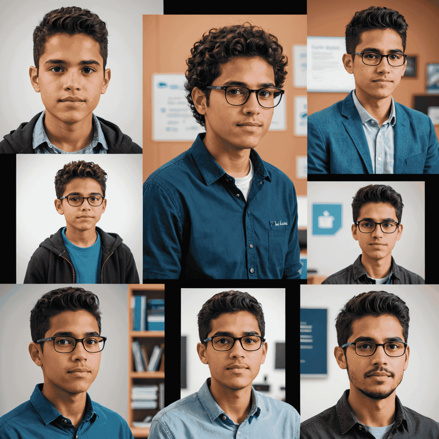 Collage de imágenes mostrando a Carlos en diferentes etapas de su aprendizaje: desde estudiante confundido hasta presentador confiado en una conferencia de tecnología.